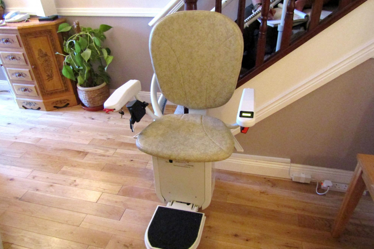 Closeup view of newly installed stairlift in Ireland