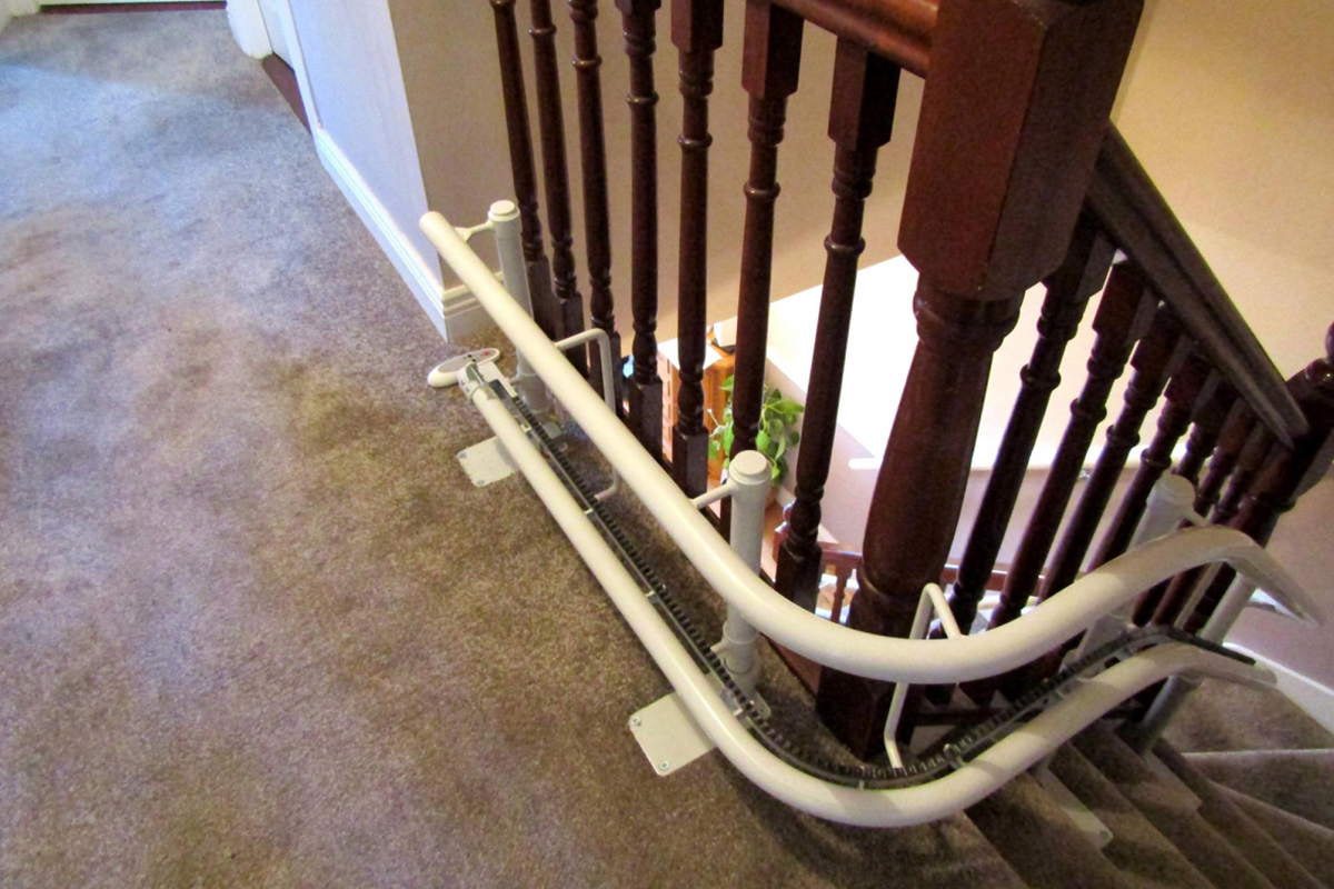 Closeup view of newly installed stairlift in Ireland