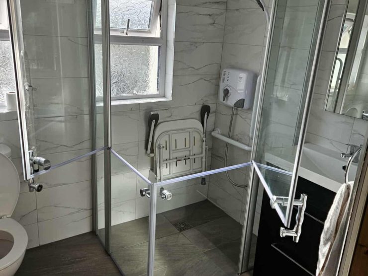Newly installed level access shower & toilet aids in Bray, North Wicklow
