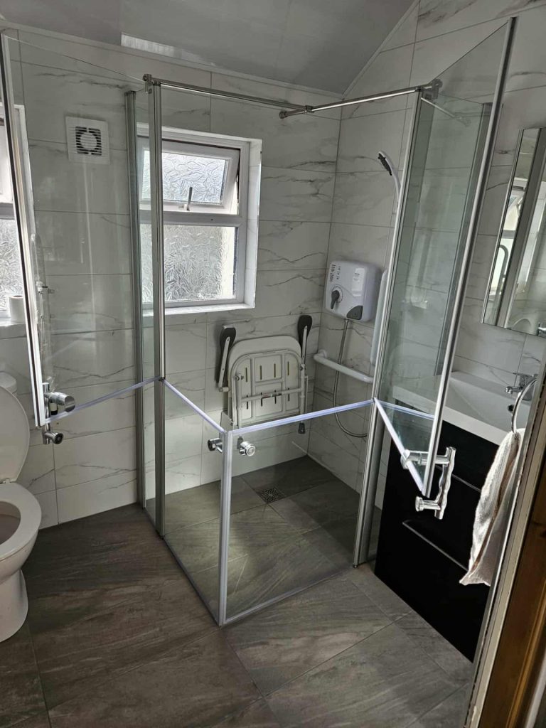 Newly installed level access shower & toilet aids in Bray, North Wicklow