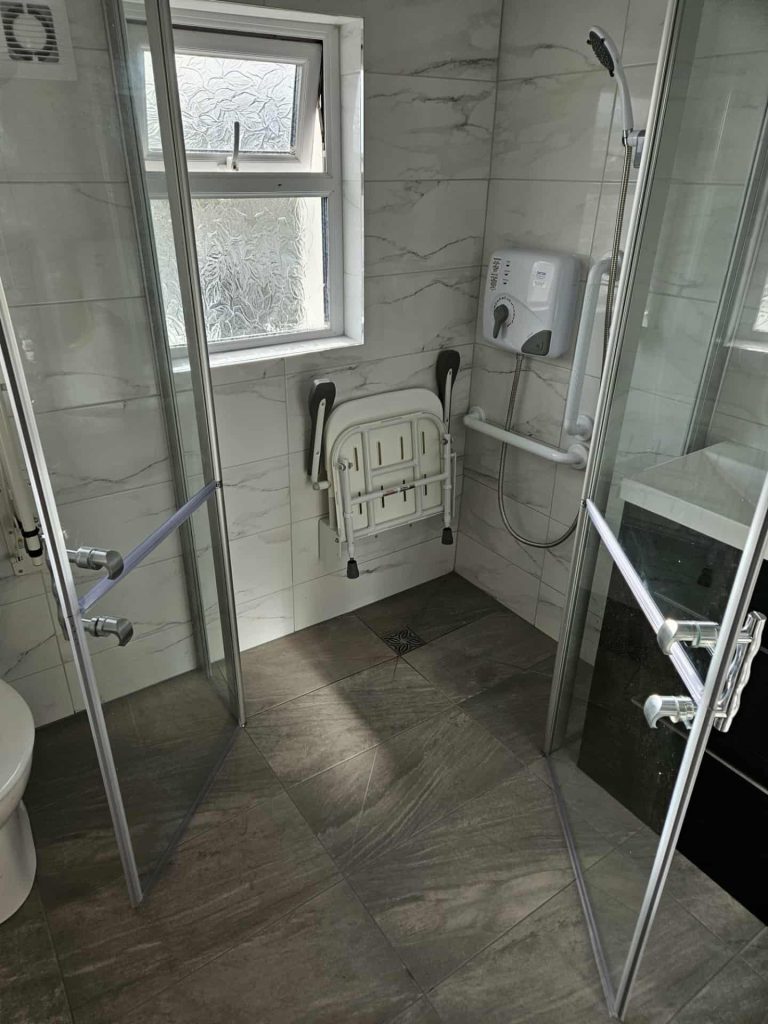 Newly installed level access shower & toilet aids in Bray, North Wicklow
