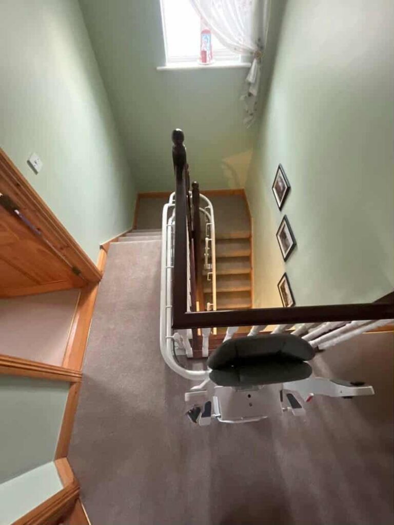 The same curved stairlift seen from the landing, Kilbeggan, Co. Westmeath