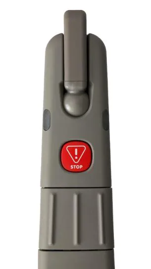 Red emergency stop button on the Flow X stairlift armrest