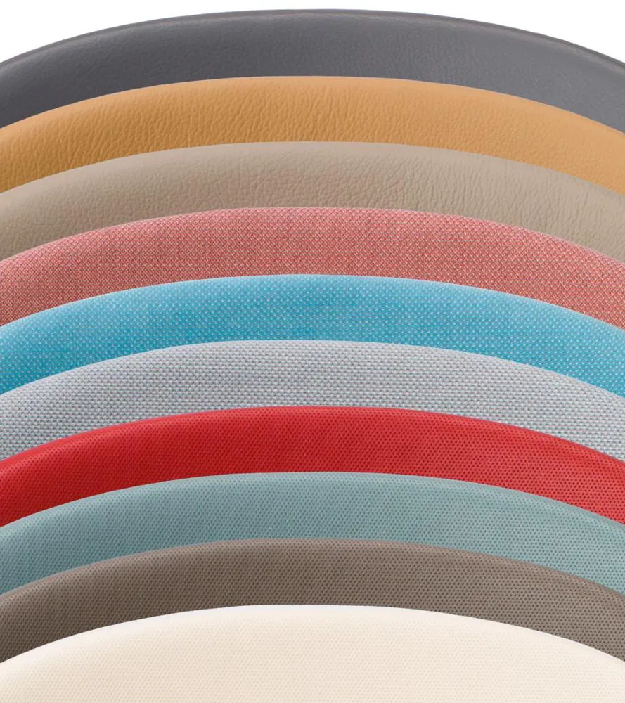Flow X stairlift upholstery samples in vinyl, fabric and leather colours